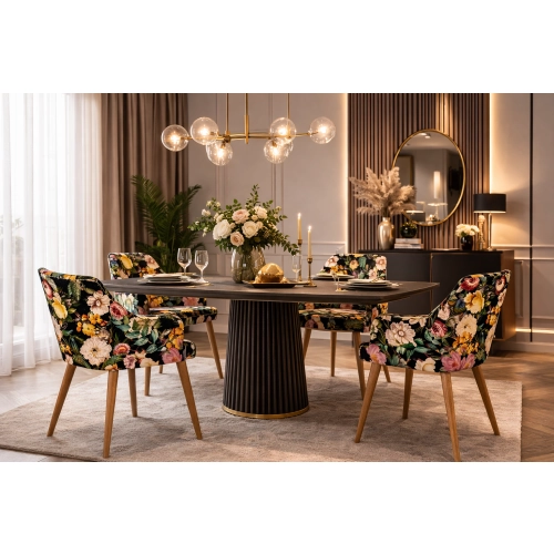 PRODUCENT Krzesło DELUXE KR-9 Tkanina Kwiaty Mix Czerń